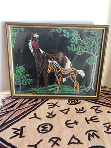 Needle Point Mare and Foal Framed Art