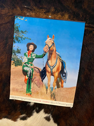 Brunette Cowgirl and Palomino Poster