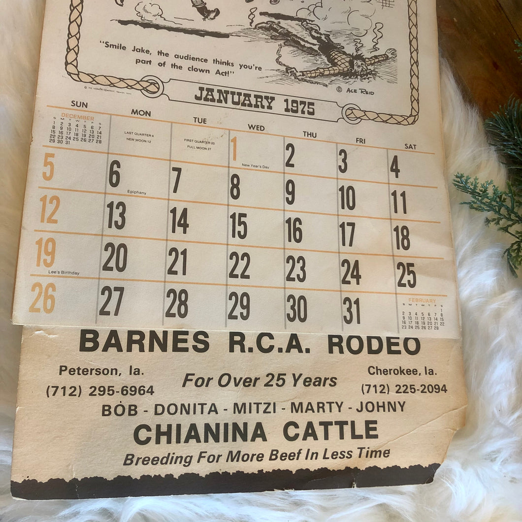 Cowpokes 1975 Barnes RCA Rodeo and Chianina Cattle Calendar