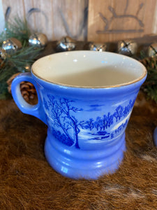 A Farmers Home and A Home in the Wilderness Currier and Ives Blue Mugs
