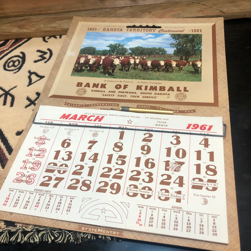 Bank of Kimball Hereford 1961 Calendar and Record Book