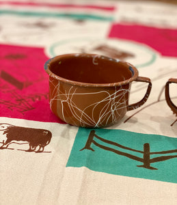 Set of 2 Brown Enamelware “Coffee Caddy” Ranch Coffee Mugs